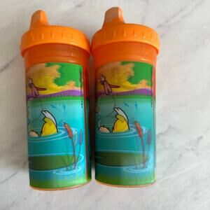 Playtex Insulator Spill Proof Hologram Orange Sippy Cup Set of 2 fish frog spout